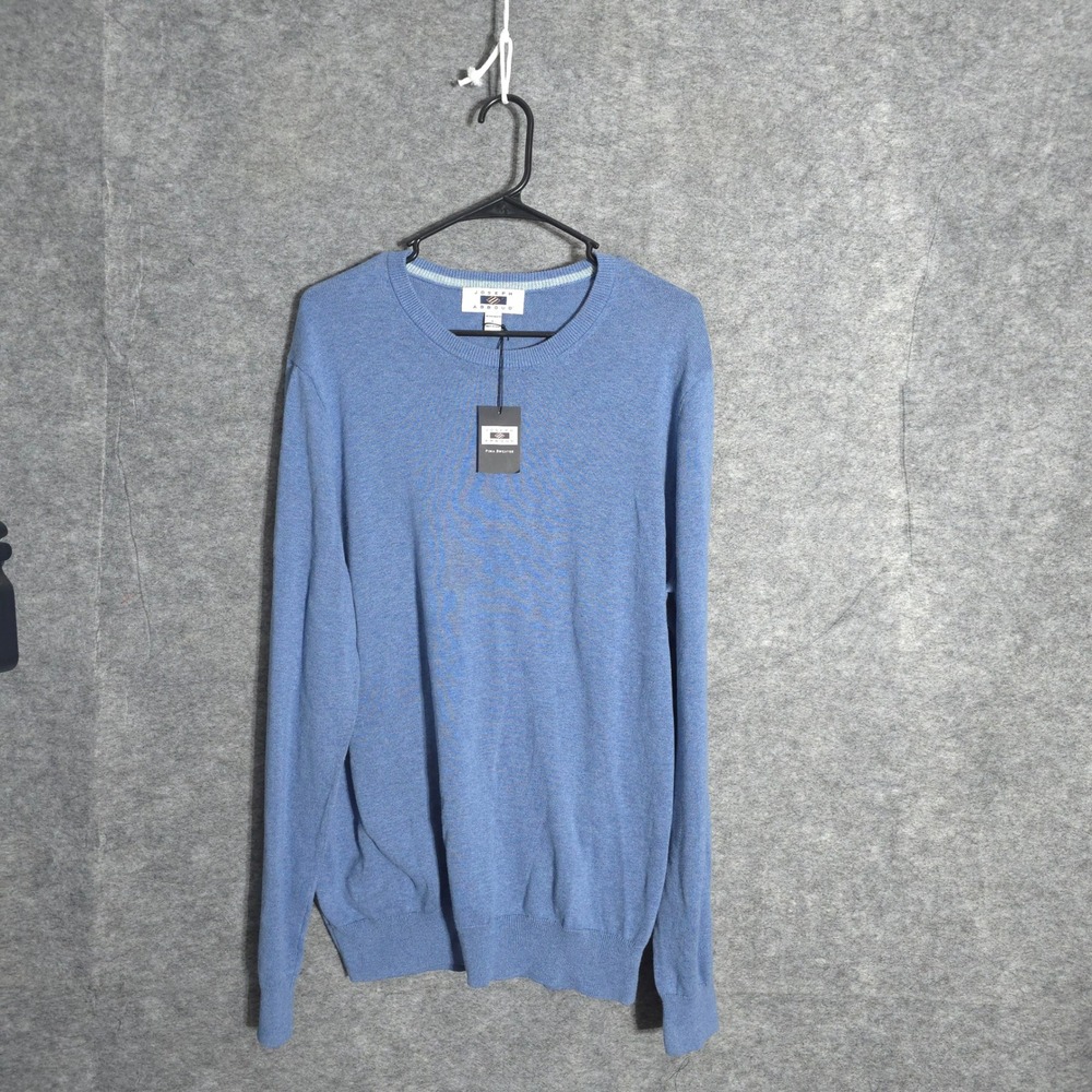 Joseph Abboud Pima Sweater Mens L Blue Modern Fit Crew Neck Cotton Knit 16065